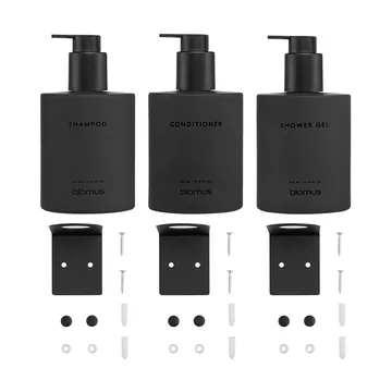 Kirei glasflaskor inkl vägghållare 3-pack - Smoke, monteras med skruv - blomus