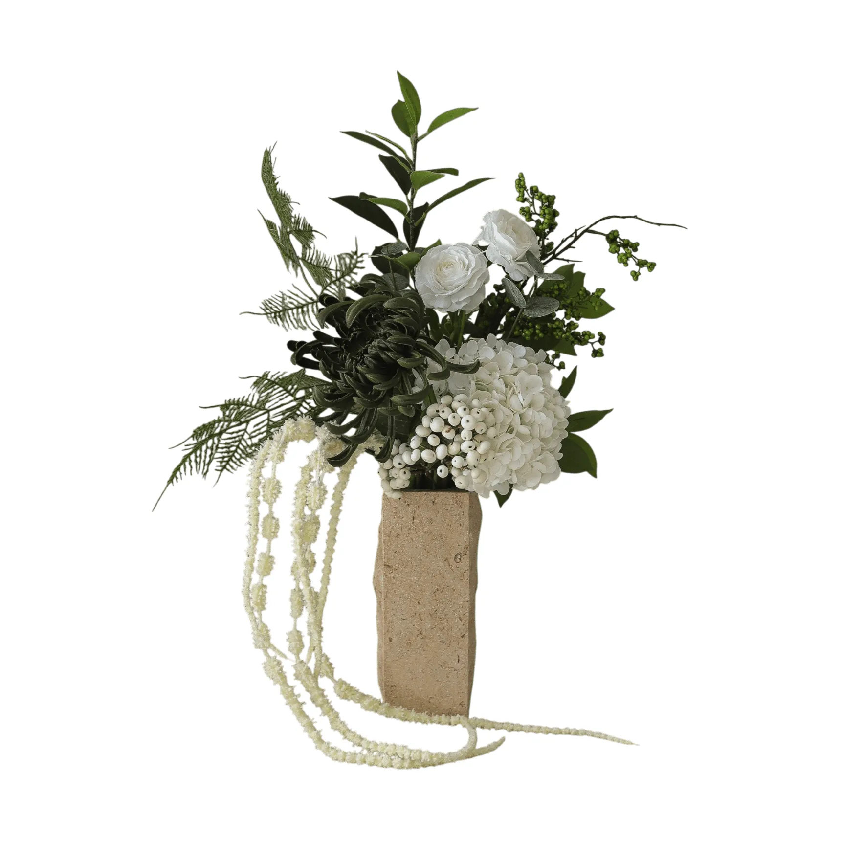 Green veil konstgjord bukett, Ranunkel, hortensia, amarant, 85 cm Botané