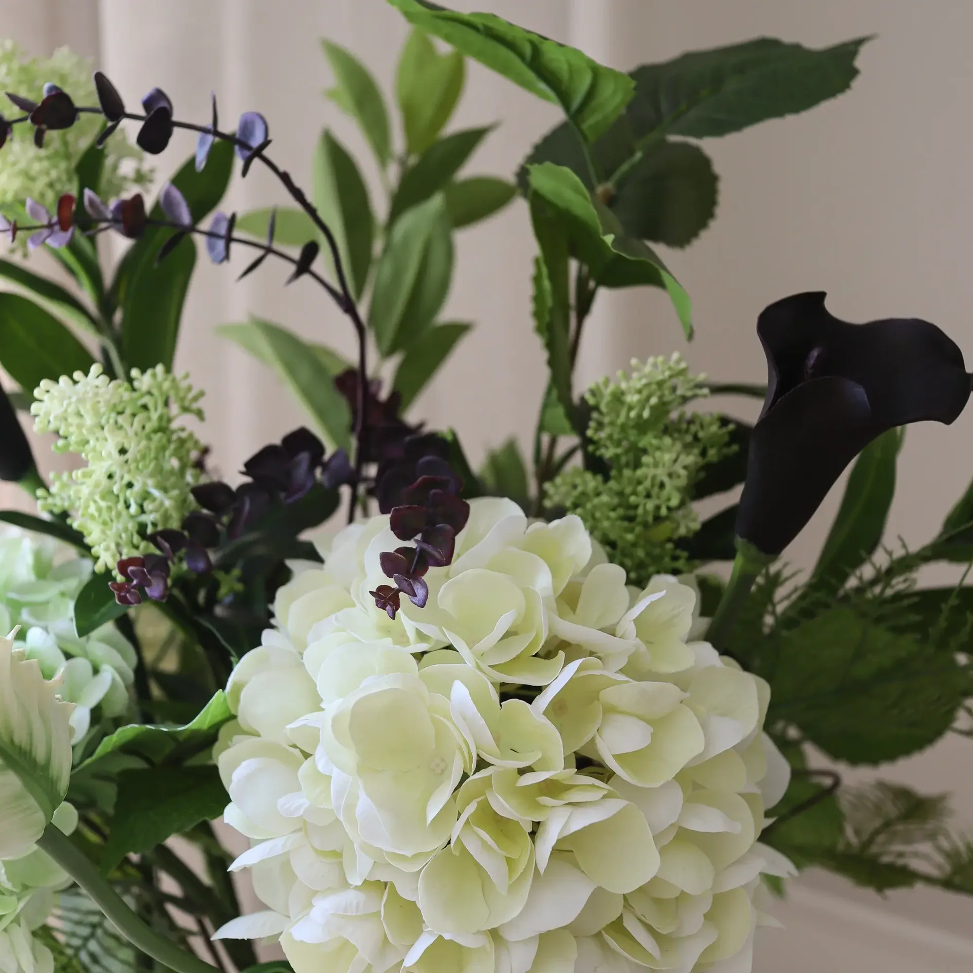 Moonlit Garden konstgjord bukett, Hortensia-papegojtulpan-kalla, 106 cm, 17 st Botané
