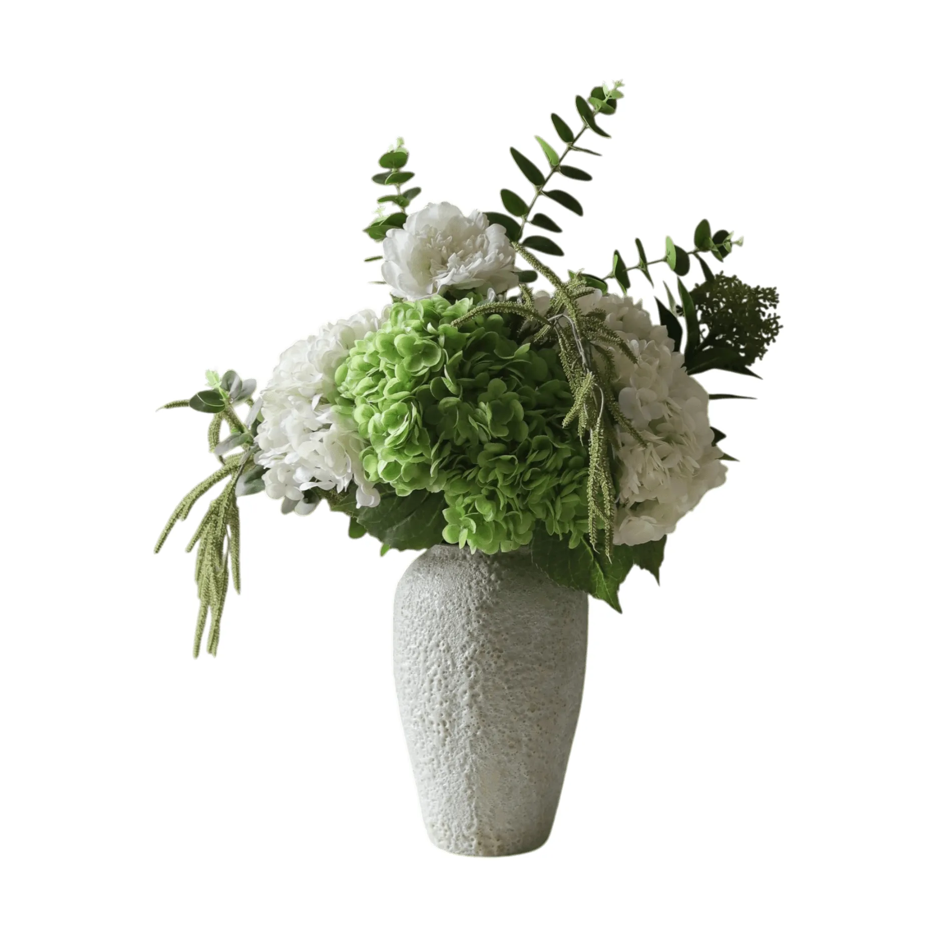 Smashed Avocado konstgjord bukett, Hortensia-pion-amarant-skimmiabär-eucalyptus 12 st Botané