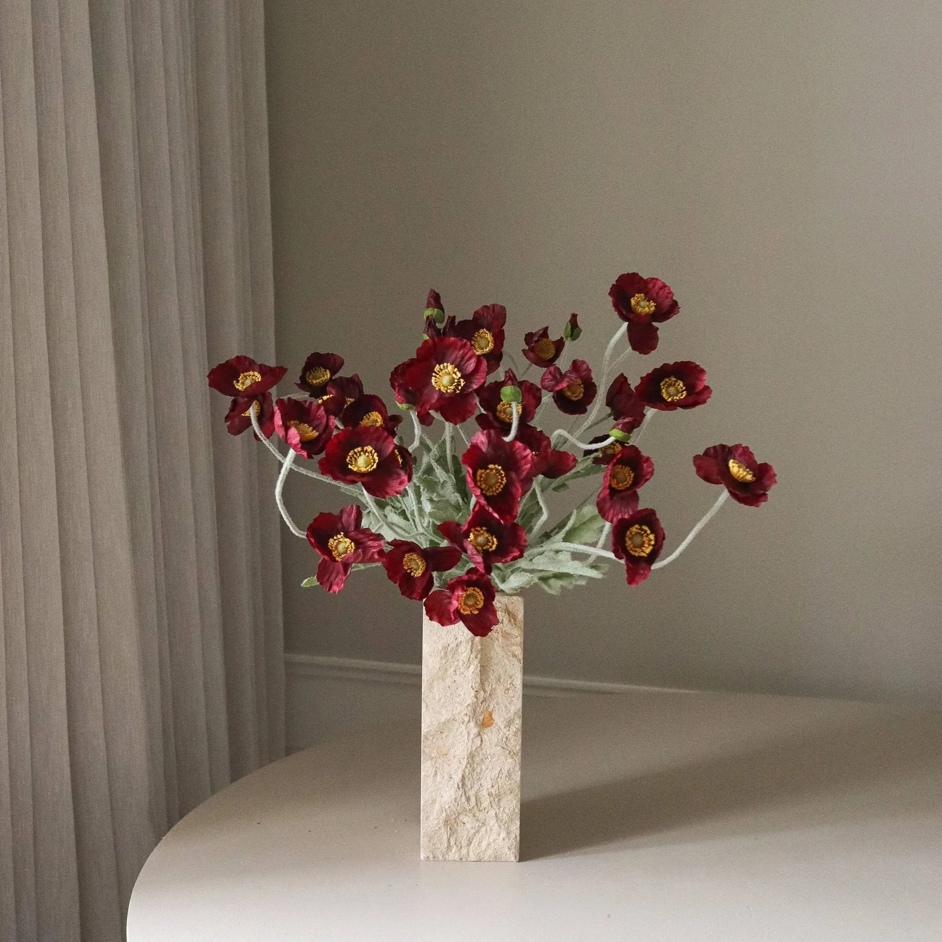 Vallmo konstgjord bukett, Burgundy, 56 cm, 10 st Botané