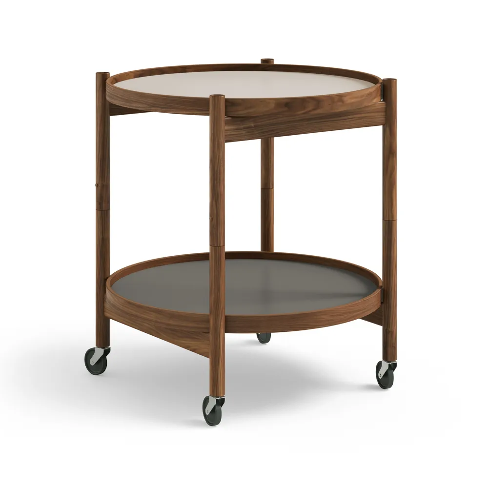 Bølling Tray Table model 50 rullbord, stone, oljat valnötsstativ Brdr. Krüger
