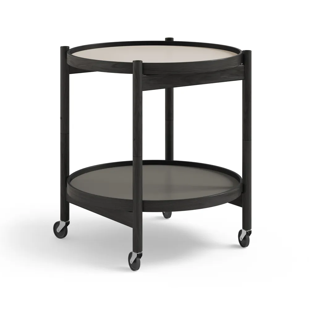Bølling Tray Table model 50 rullbord, stone, svartlackat ekstativ Brdr. Krüger