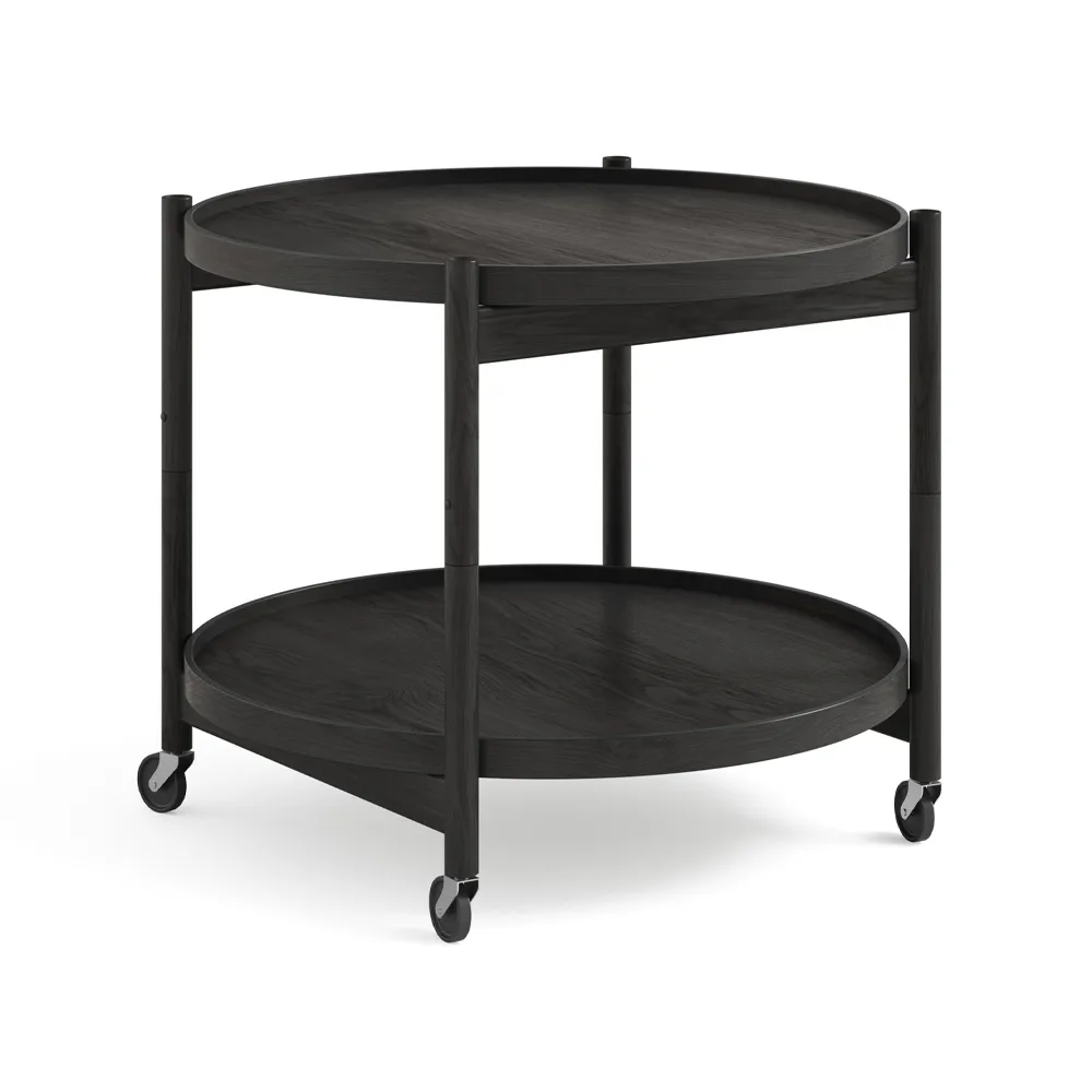 Bølling Tray Table model 60 rullbord, ek svart lack, svartlackat ekstativ Brdr. Krüger