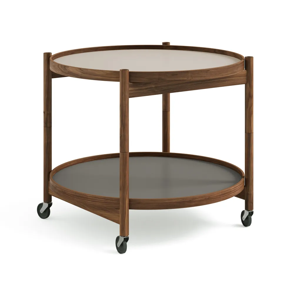 Bølling Tray Table model 60 rullbord, stone, oljat valnötsstativ Brdr. Krüger