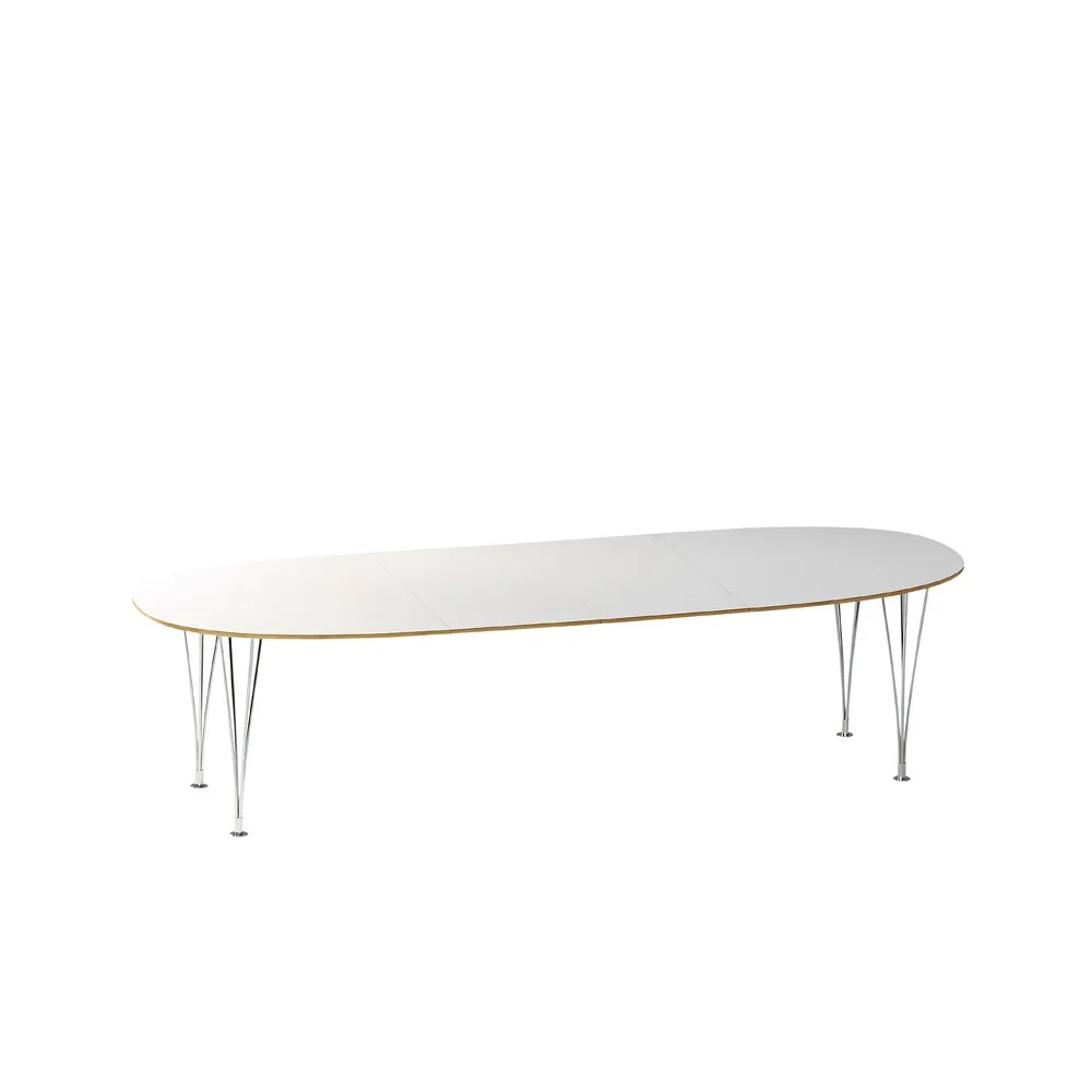 Mi 359-50 Superellips matbord, Vit-naturkant-kromben 2 ilägg Bruno Mathsson International