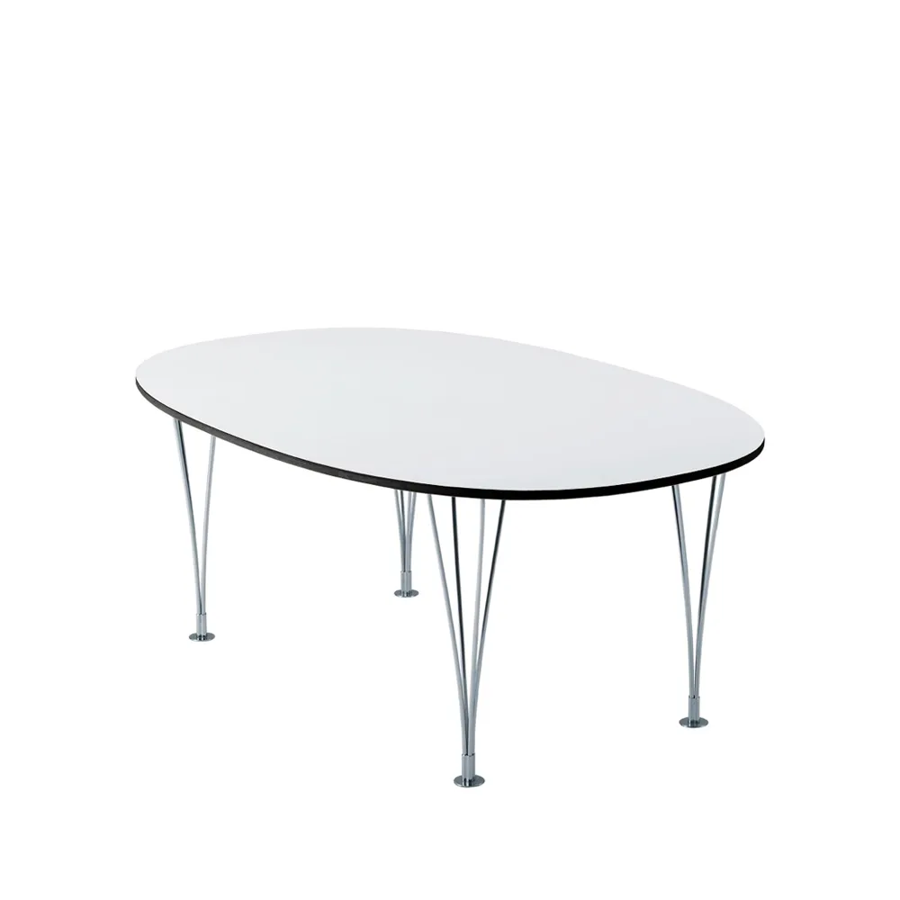 Mi 359 Superellips matbord, Vit laminat-svart kant-kromben Bruno Mathsson International