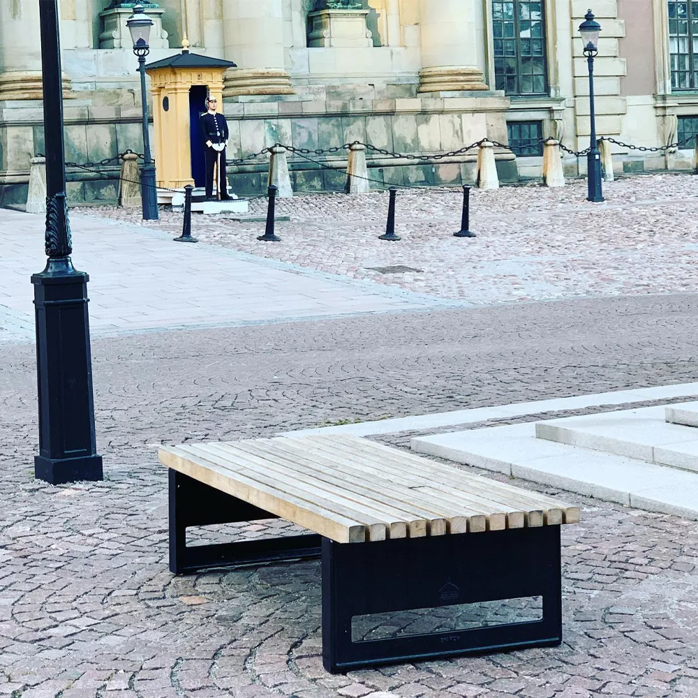 Block bänk, Ek olja, bred, rå aluminiumstativ Byarums bruk