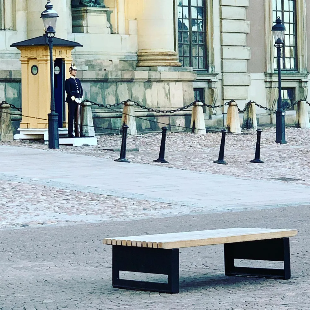 Block bänk, Ek olja, bred, rå aluminiumstativ Byarums bruk