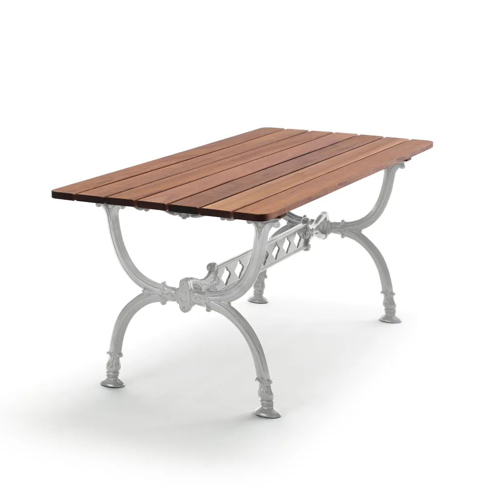 Byarum bord 142x72 cm, Mahogny, rå aluminiumstativ Byarums bruk
