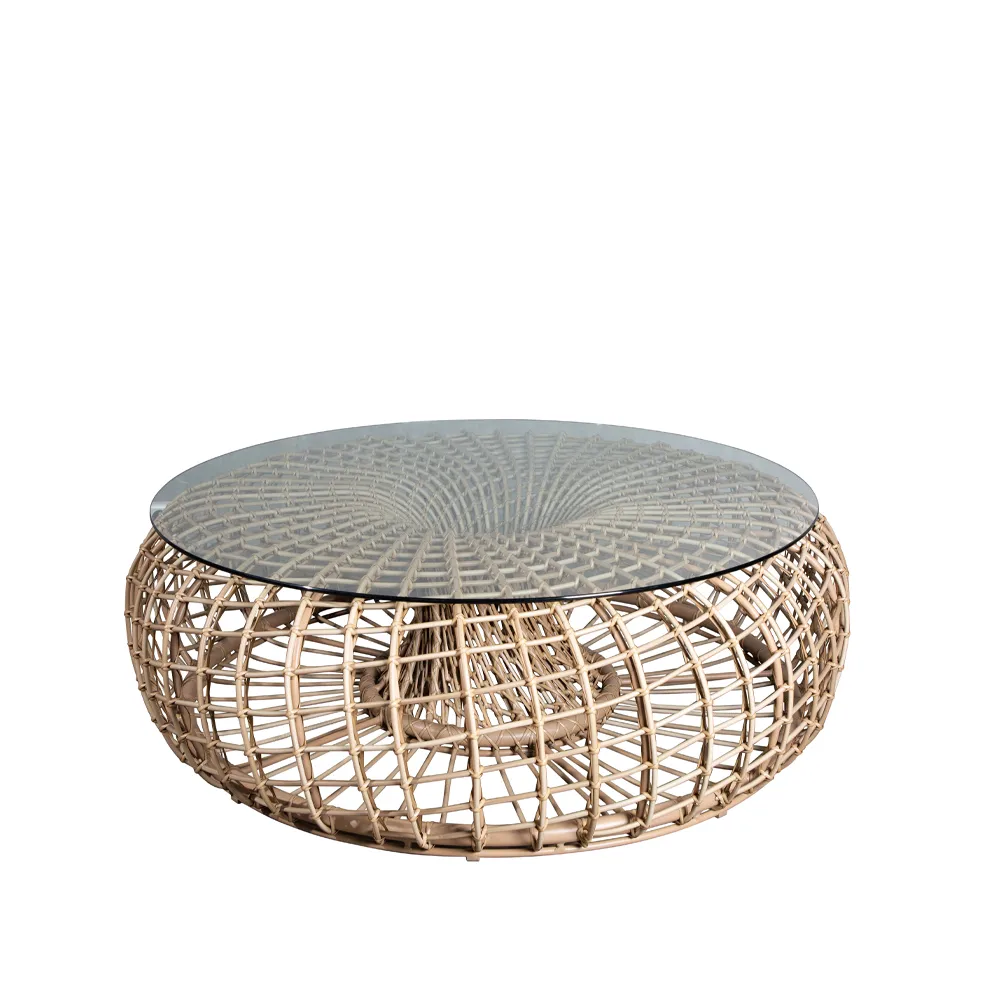 Nest bord/fotpall, Natural, stor, inkl. skiva i glas Cane-line