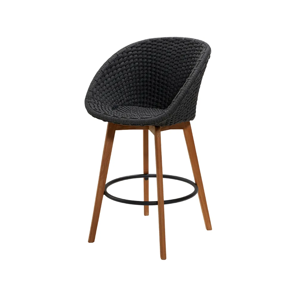 Peacock barstol, Dark grey, teakben Cane-line