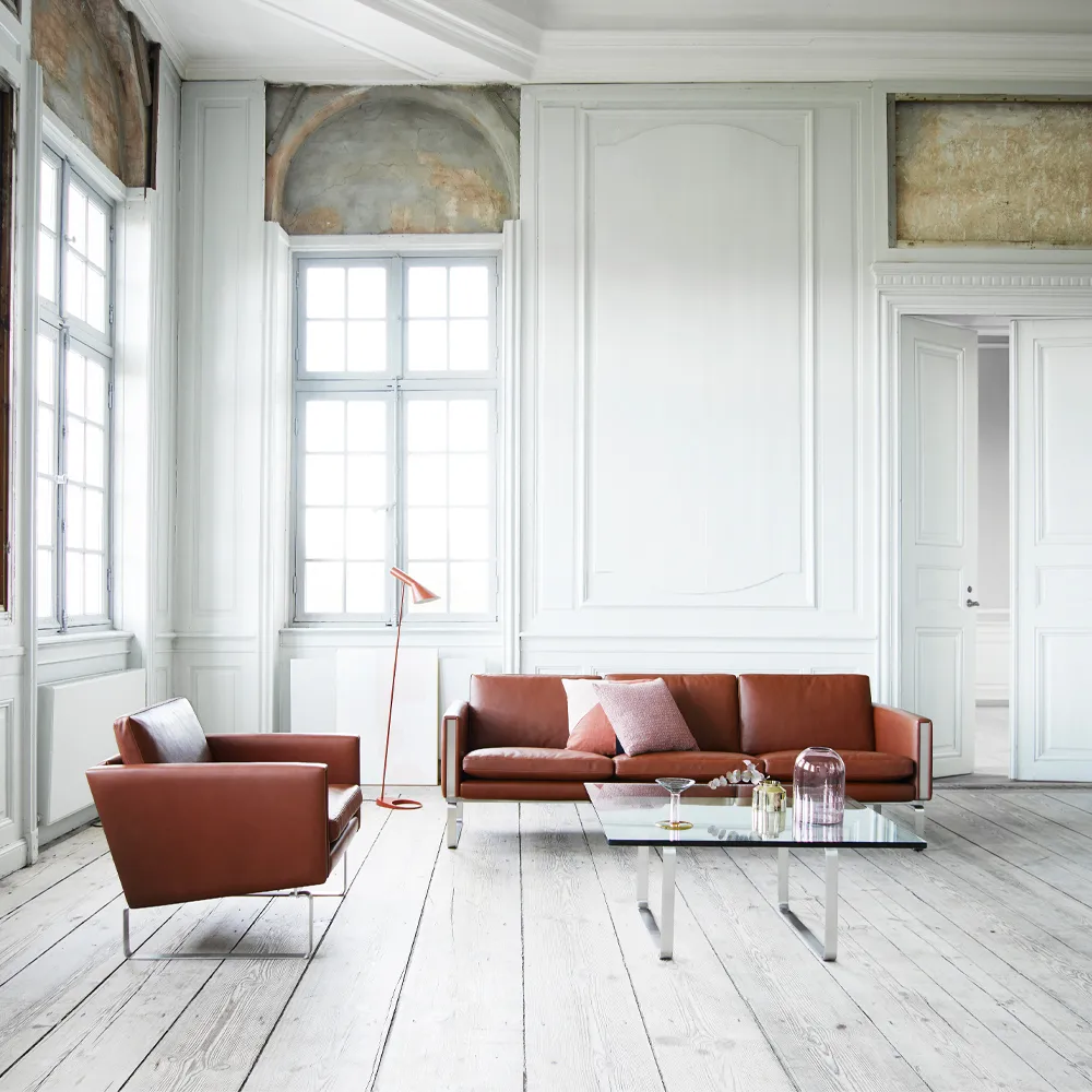 CH101 fåtölj, Sif 92 läder-rostfritt stål Carl Hansen & Søn