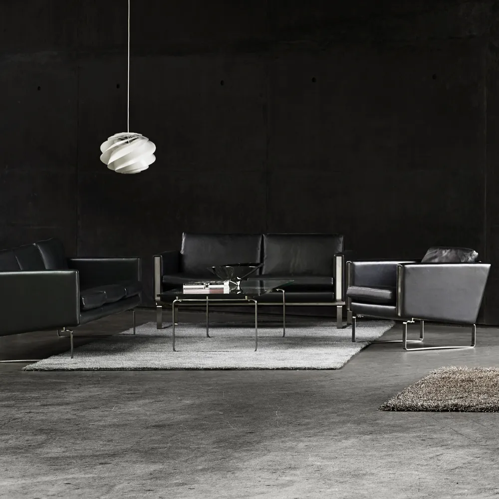 CH103 soffa 3-sits, Sif 92 läder-rostfritt stål Carl Hansen & Søn