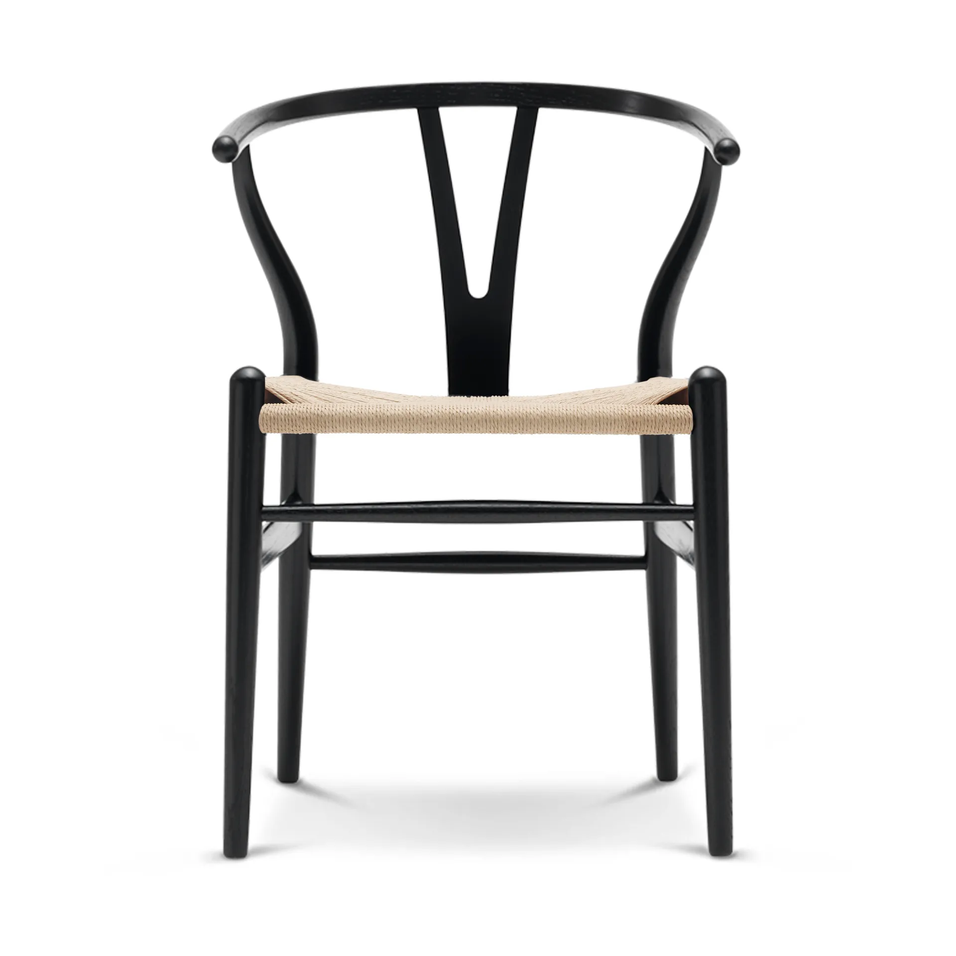 CH24 Y-stol, Svartlackad ek-naturflätad sits Carl Hansen & Søn