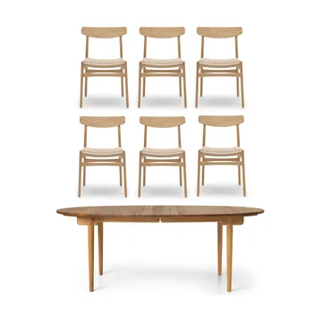 CH338 matbord & ilägg + CH23 stol 6-pack - Teak-ek - Carl Hansen & Søn
