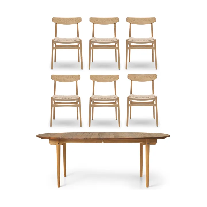 CH338 matbord & ilägg + CH23 stol 6-pack - Teak-ek - Carl Hansen & Søn