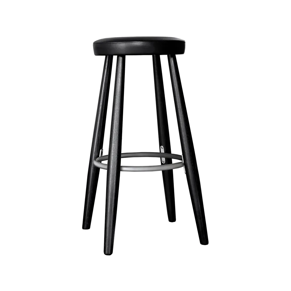 CH56 barpall hög, Svart läder-svartlackat stativ Carl Hansen & Søn