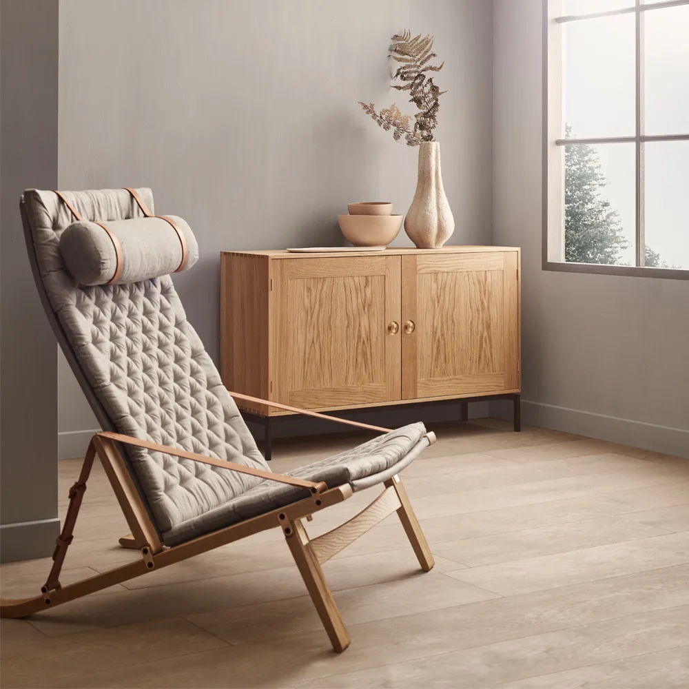 FK10 Plico fåtölj, Tyg canvas natur-vitoljad ek Carl Hansen & Søn