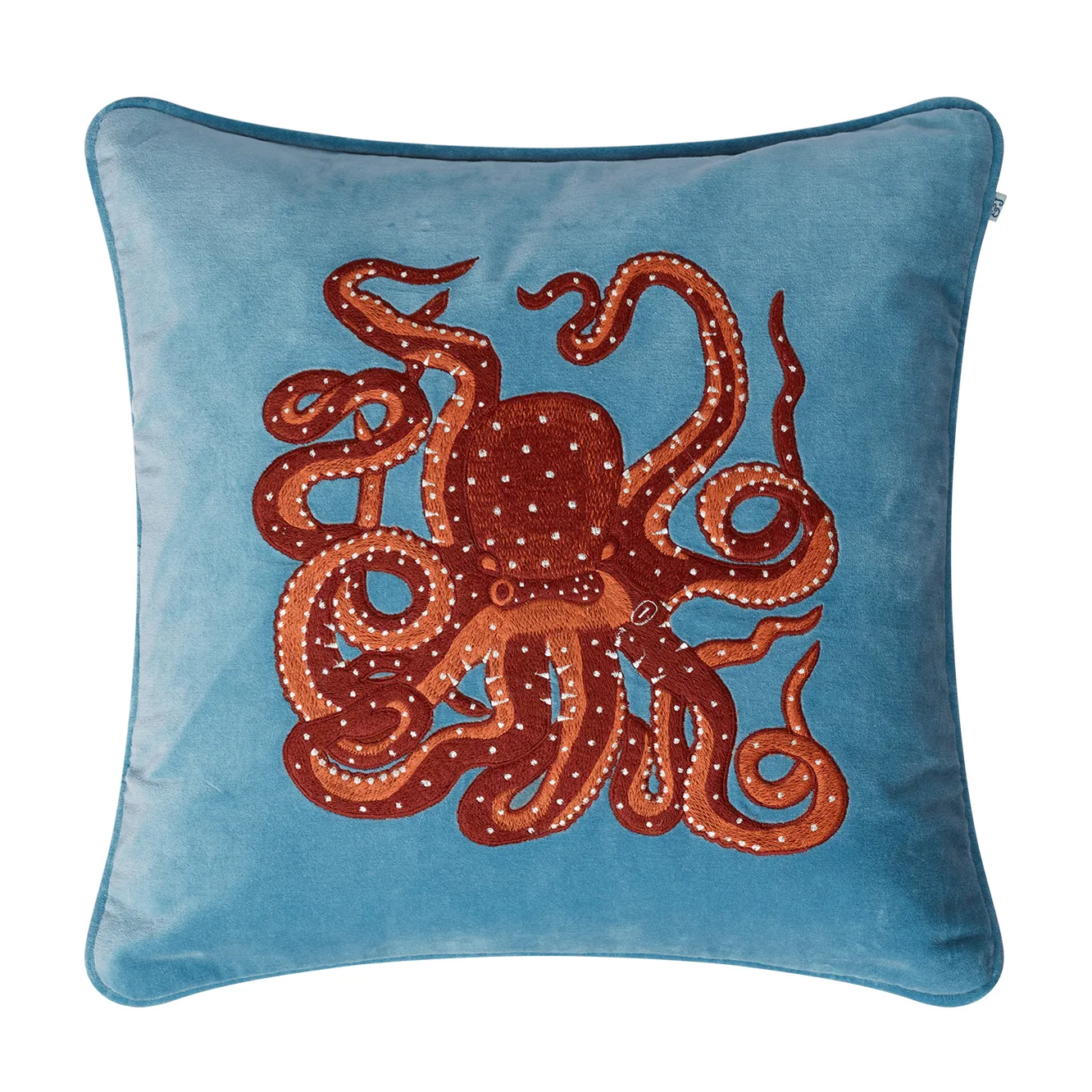 Embroidered Octopus kuddfodral 50x50 cm, Heaven blue-orange-rose Chhatwal & Jonsson