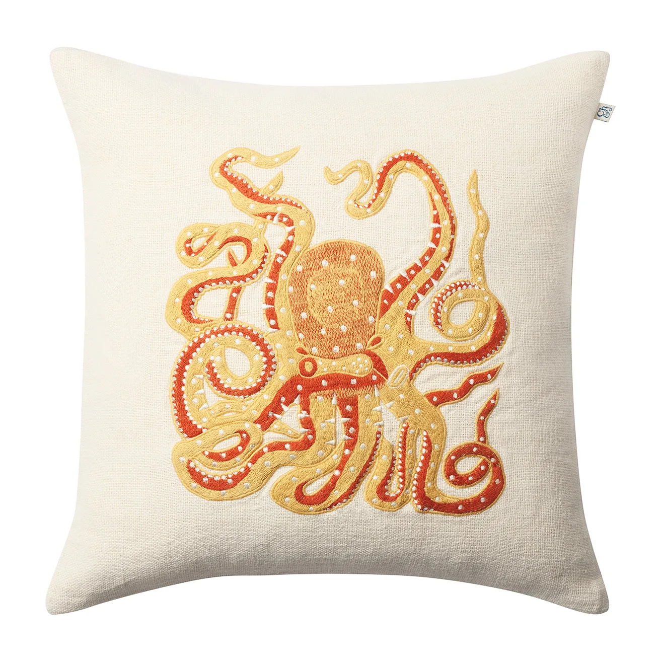 Embroidered Octopus kuddfodral 50x50 cm, Spicy yellow-orange Chhatwal & Jonsson
