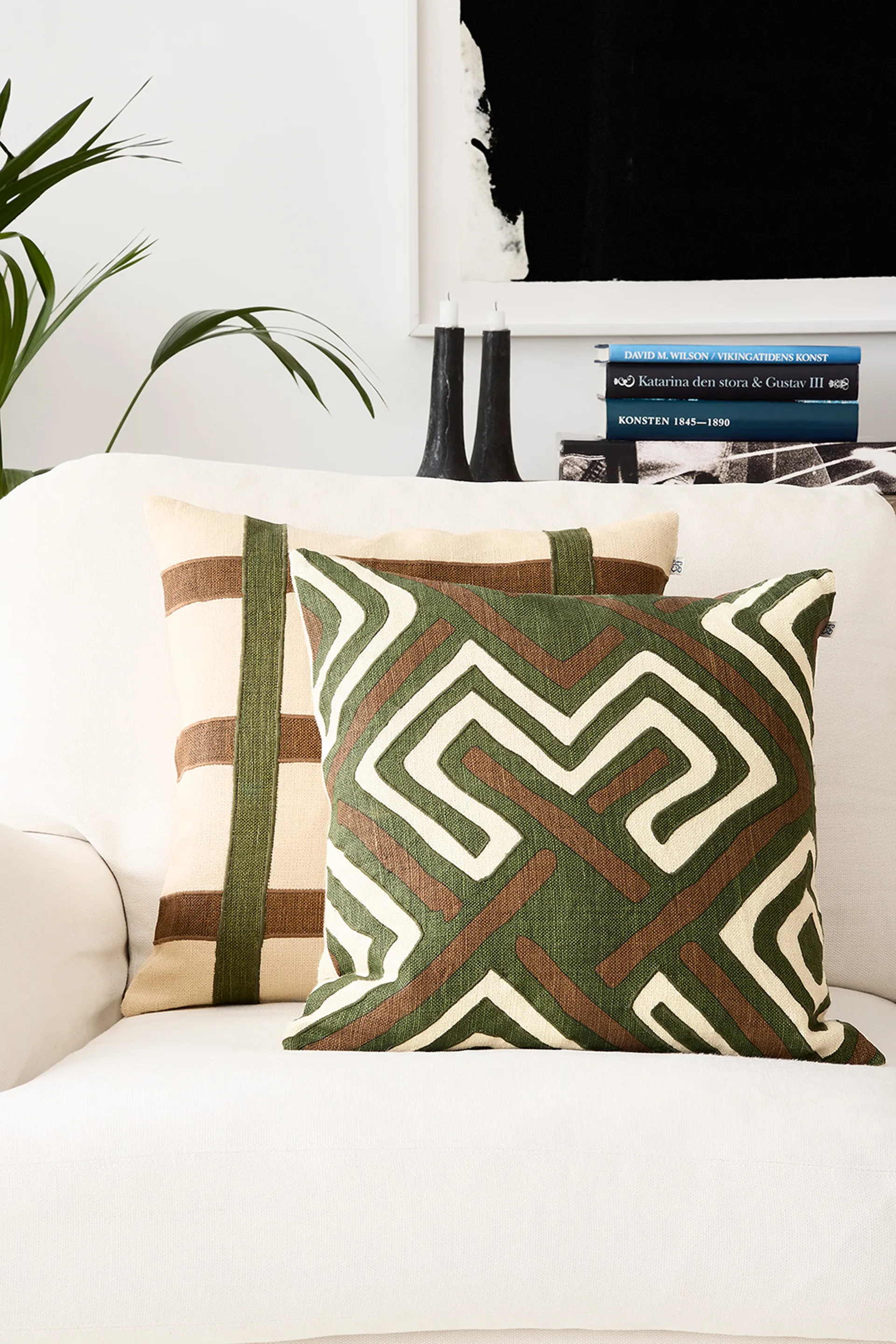 Gujarat kuddfodral 50x50 cm, Taupe-Cactus Green Chhatwal & Jonsson