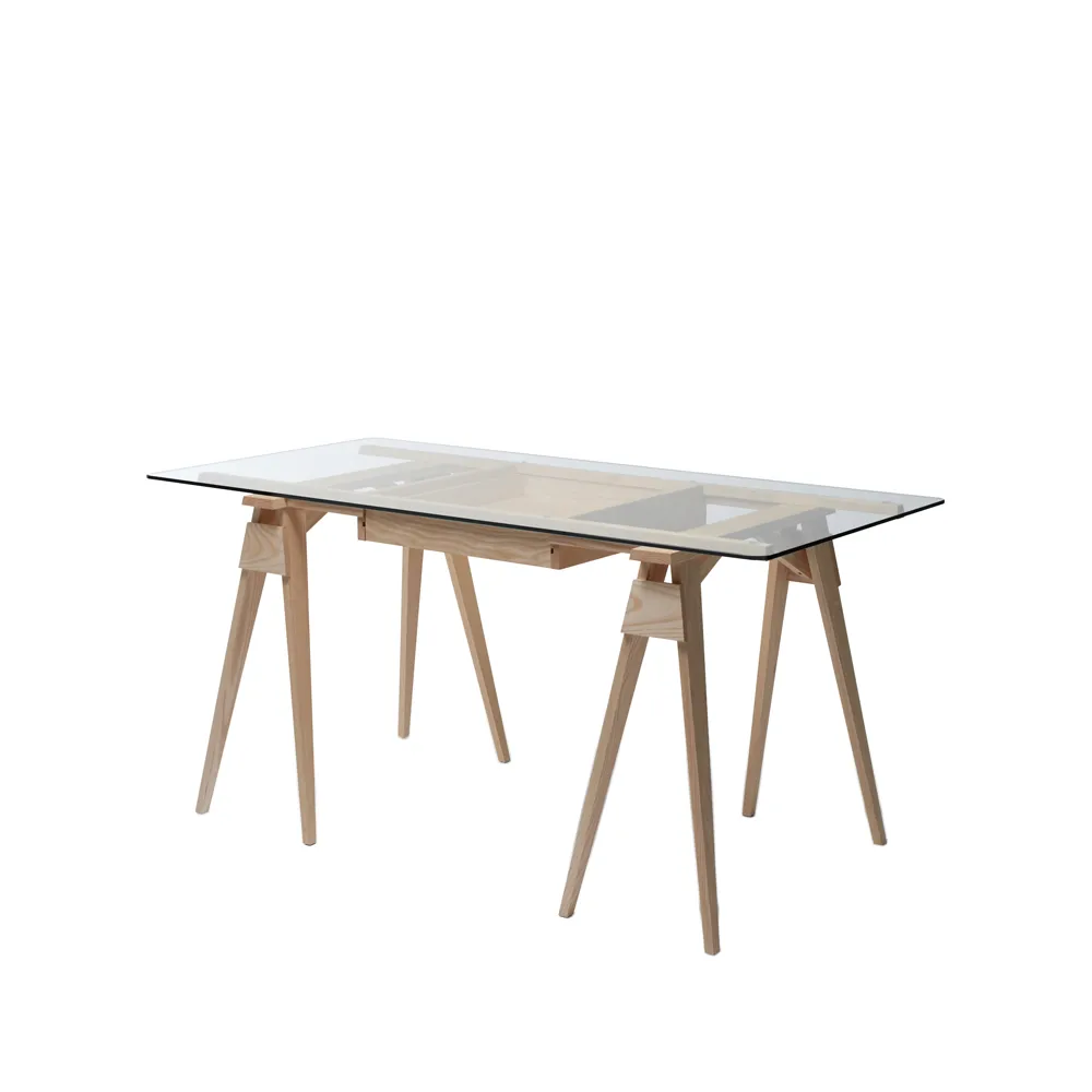 Arco skrivbord, ek klarlack, inkl. låda, glasskiva Design House Stockholm