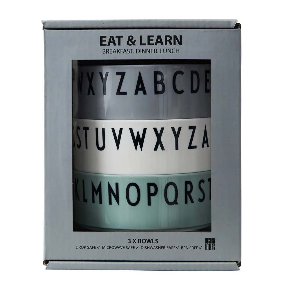 Breakfast Dinner Lunch skål 3-pack, Grön Design Letters