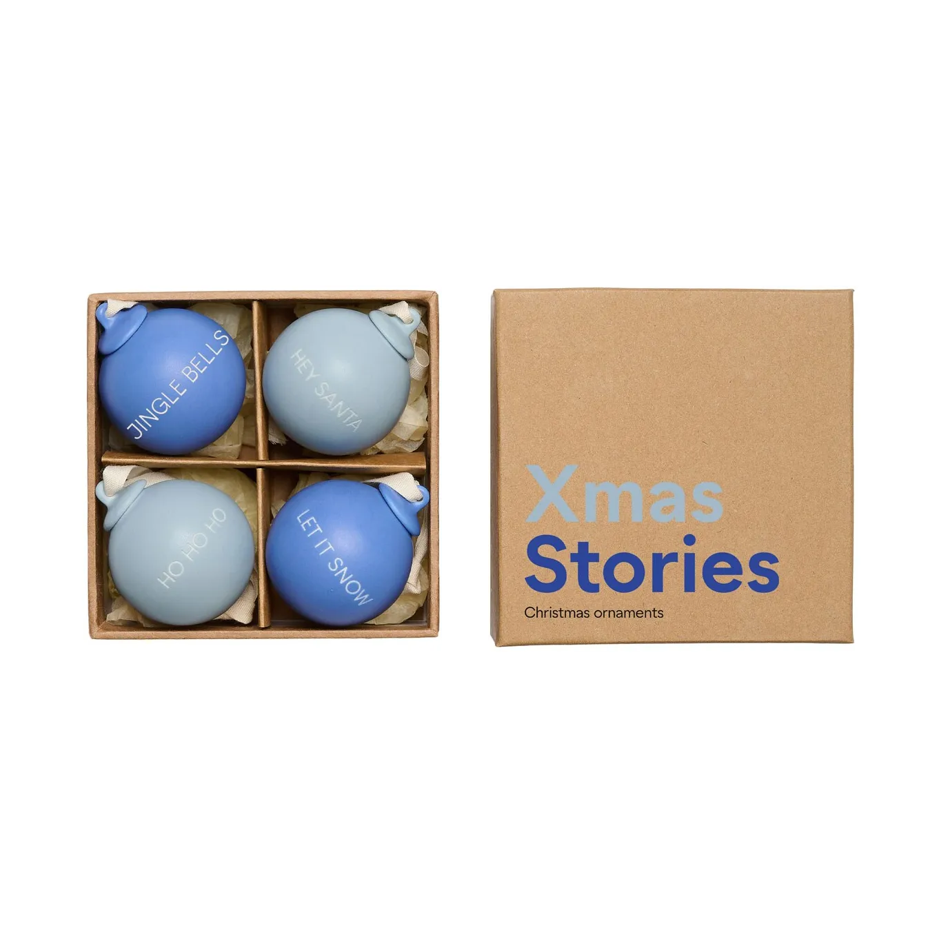 XMAS Stories julgranskula Ø4 cm 4 delar, Cobalt blue-light blue Design Letters