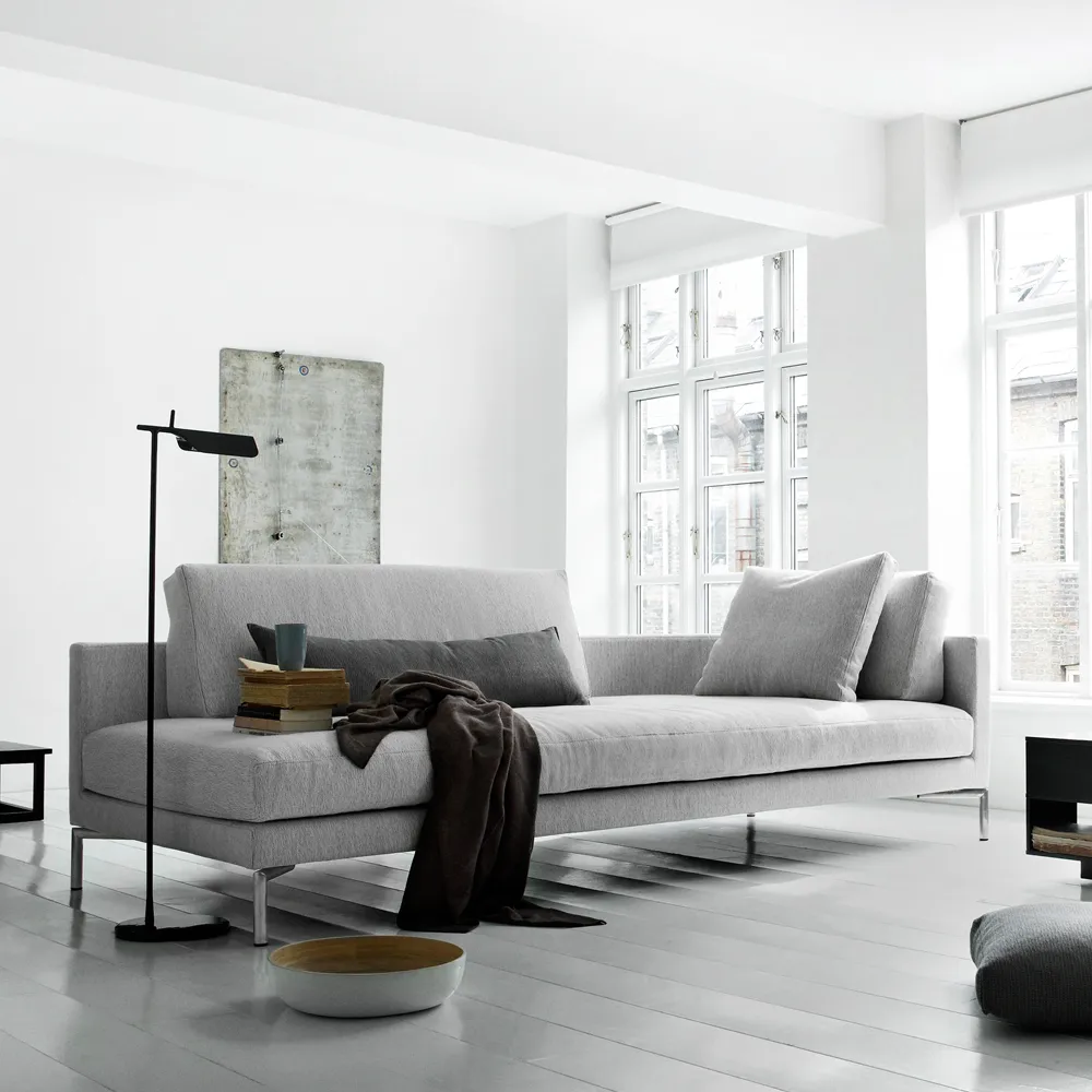 Plano modulsoffa, tyg silvergrå, mattkromade ben Eilersen