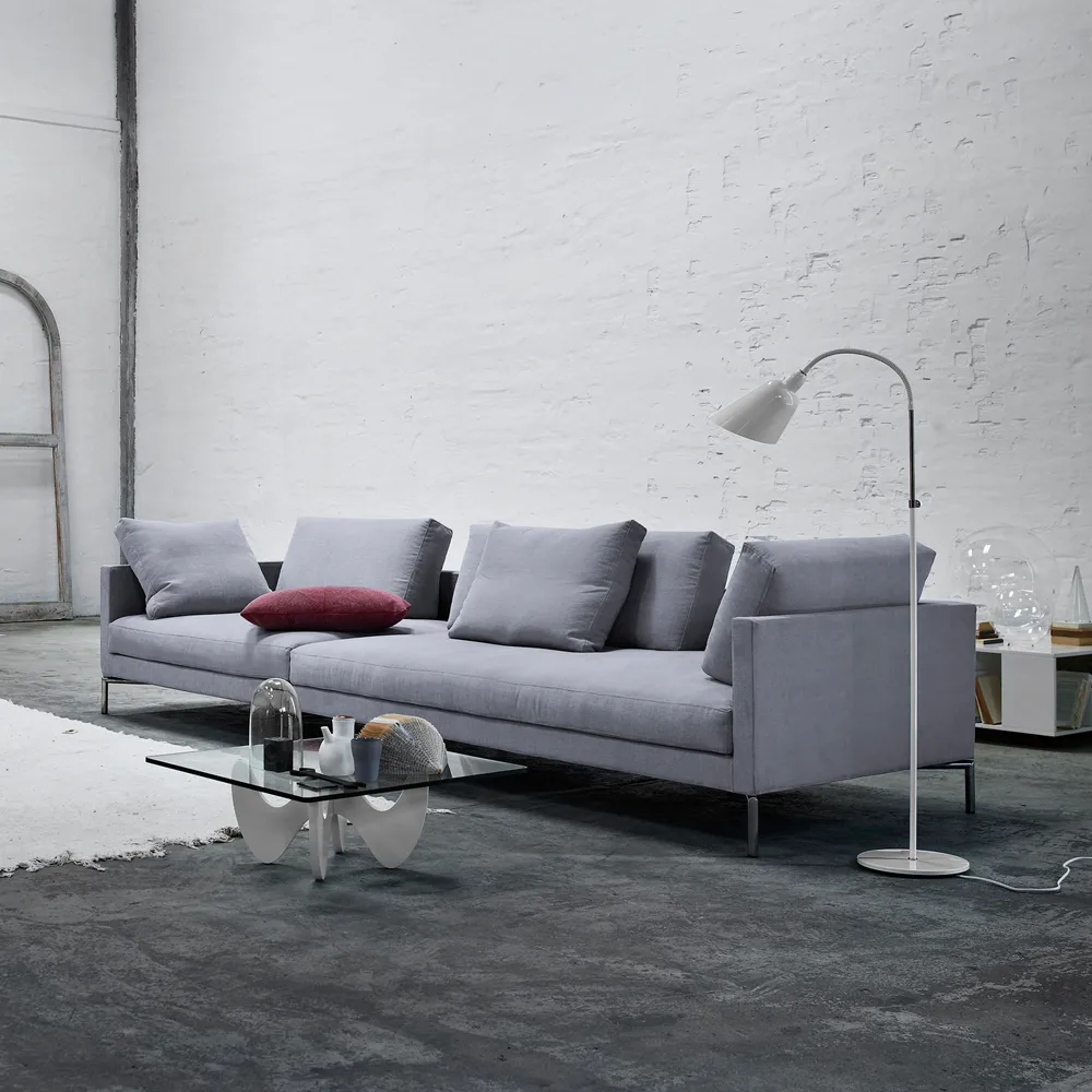 Plano modulsoffa, tyg silvergrå, mattkromade ben Eilersen