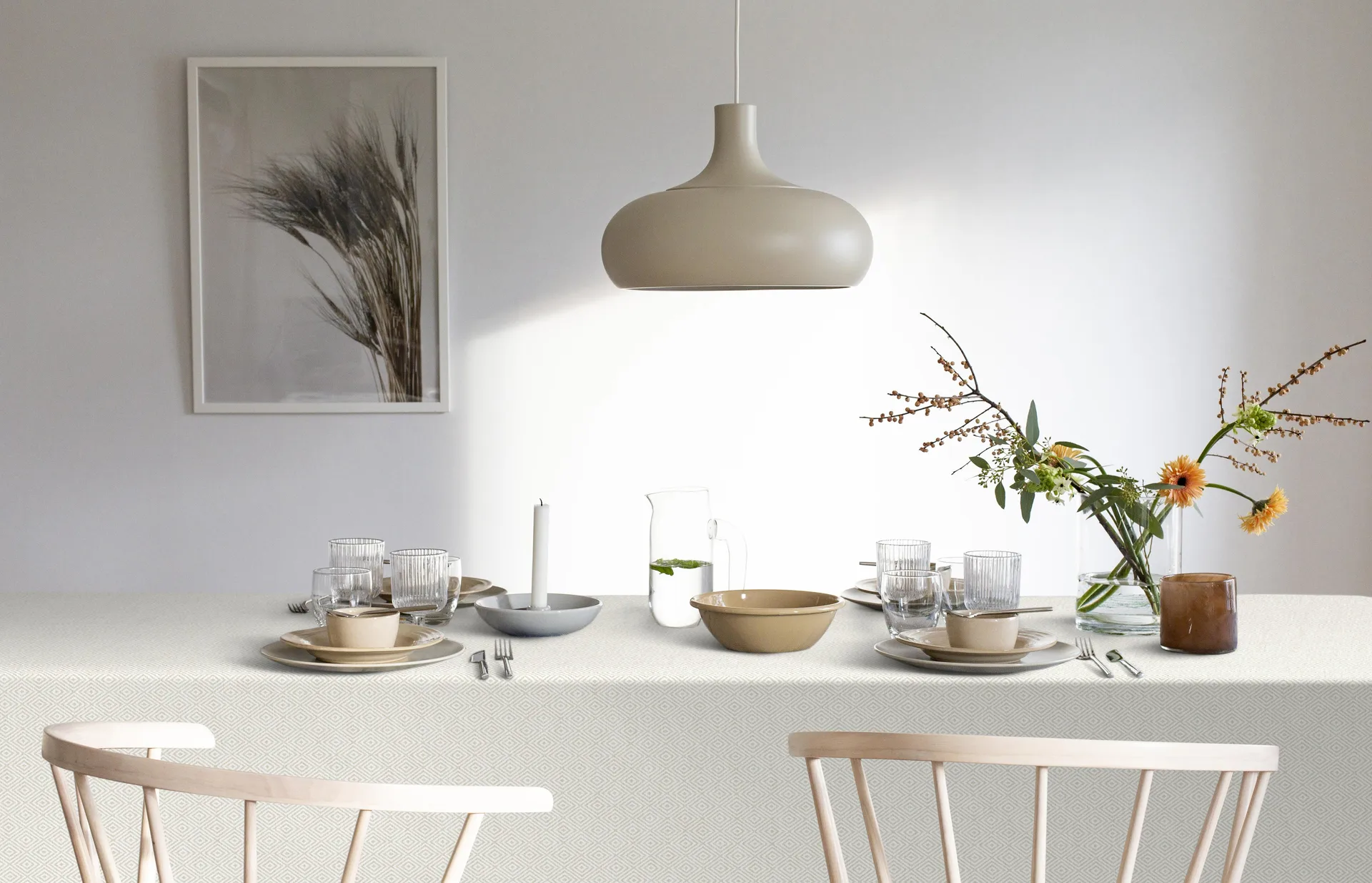 Gåsöga bordsduk oblekt, 150x350 cm Ekelund Linneväveri