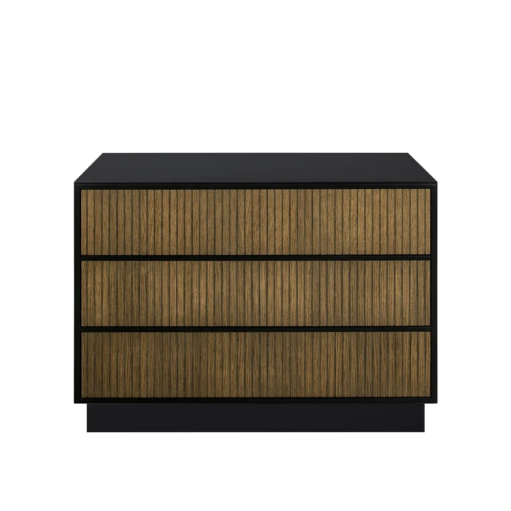 Line byrå, Walnut/black, 3 lådor, sockel Englesson