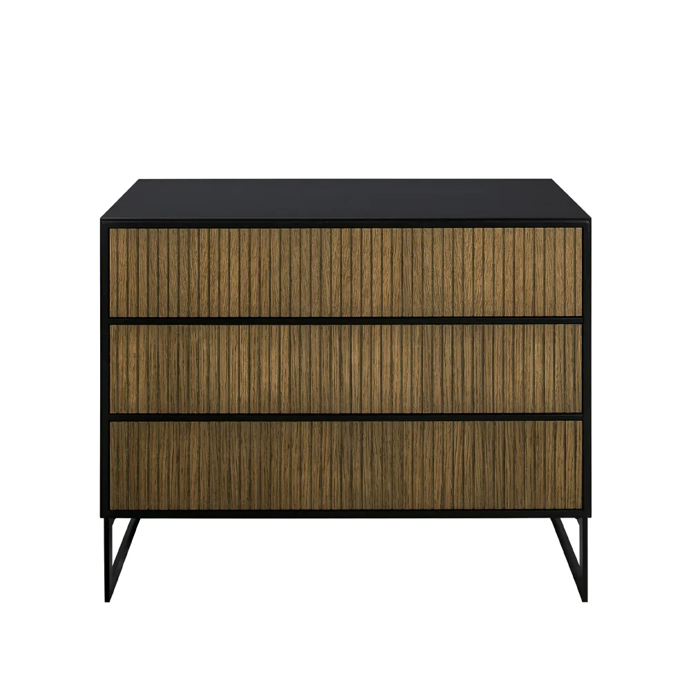 Line byrå, walnut/black, 3 lådor, svarta metallben Englesson