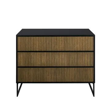Line byrå - walnut/black, 3 lådor, svarta metallben - Englesson