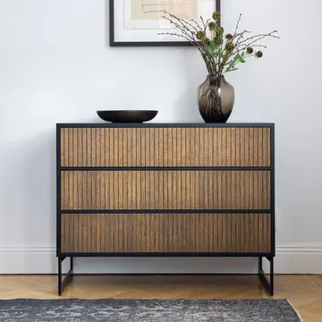 Line byrå - Walnut/white, 3 lådor, kromben - Englesson
