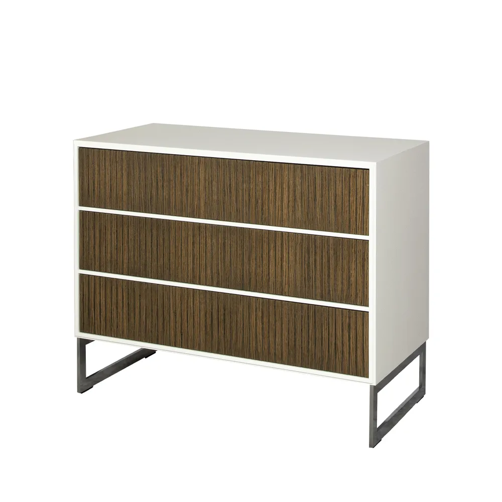 Line byrå, Walnut/white, 3 lådor, kromben Englesson