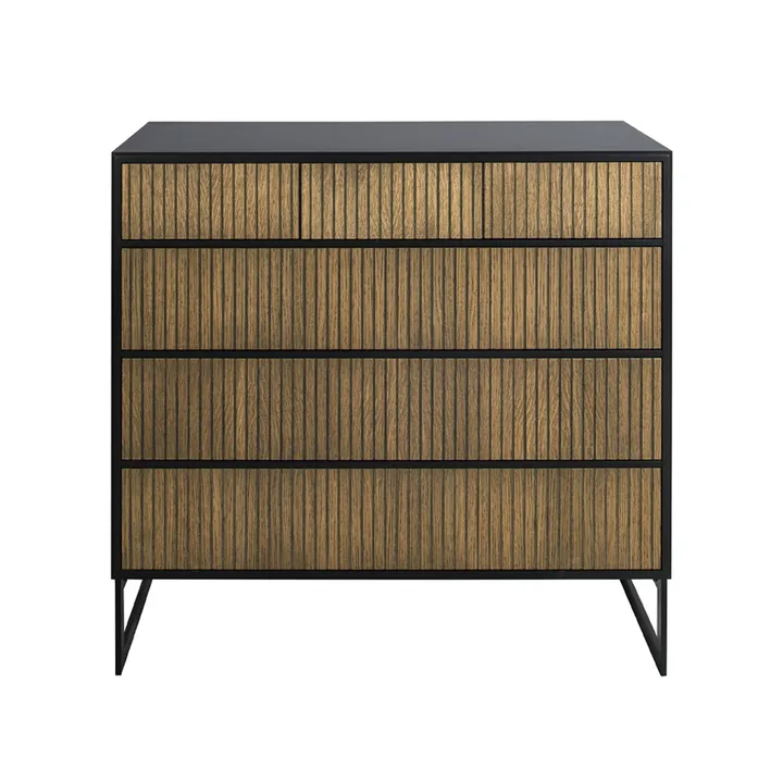 Line Hög byrå - walnut/black, 3+3 lådor, svarta metallben - Englesson