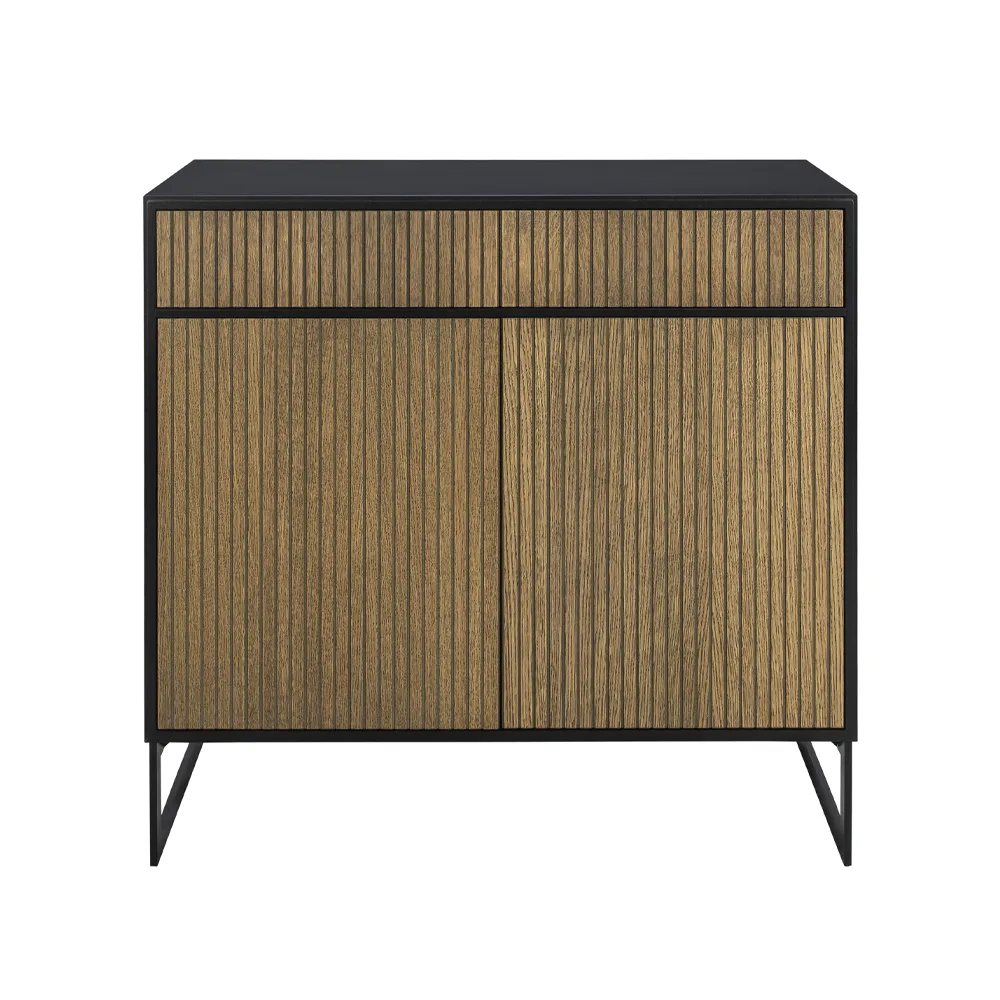 Line Hög skänk, walnut/black, 2dörrar+2lådor+1hylla, svarta metallben Englesson
