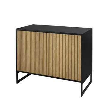 Line skänk - Walnut/black, 2dörrar+1hylla, svarta metallben - Englesson