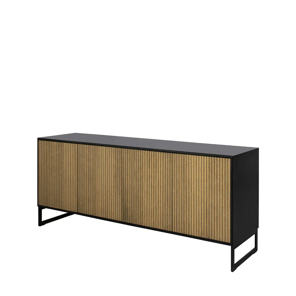 Line skänk, Walnut/black, 4dörrar+1+1hyllor, svarta metallben Englesson