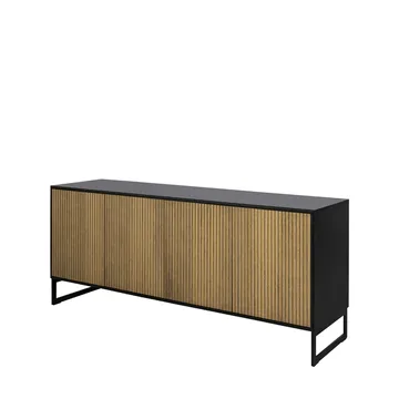 Line skänk - Walnut/black, 4dörrar+1+1hyllor, svarta metallben - Englesson