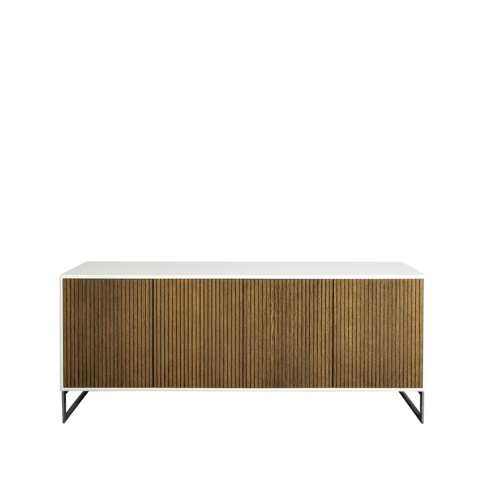 Line skänk, walnut/white, 4dörrar+1+1hyllor, kromben Englesson