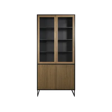 Line vitrinskåp - Walnut/black, 2+2dörrar+3+1hyllor, svarta metallben - Englesson