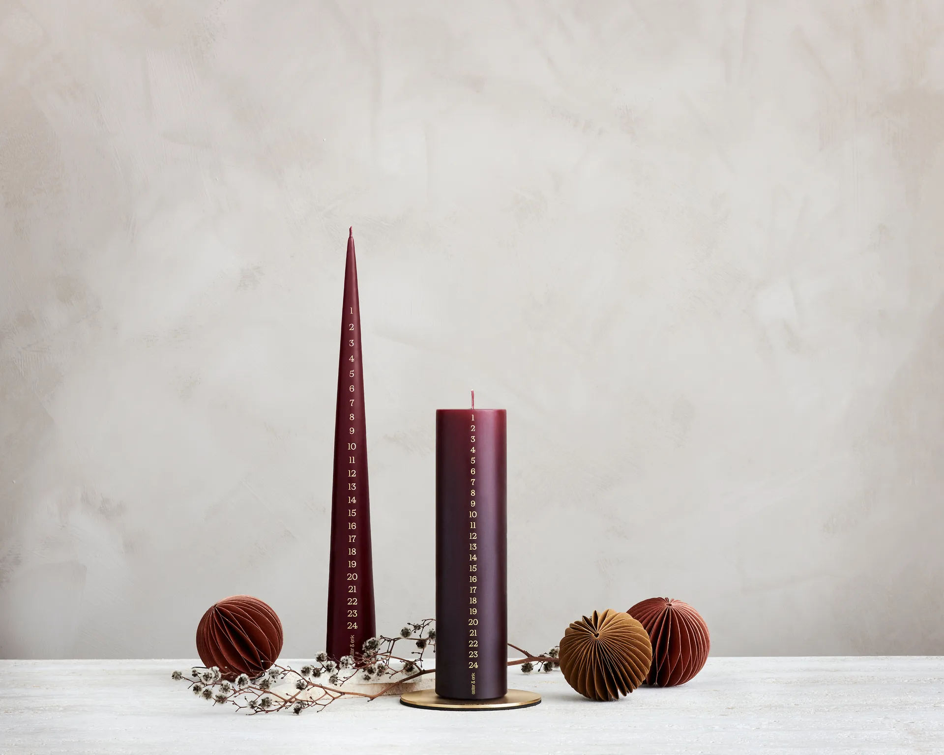 ester & erik kalenderljus 25 cm, 44/2 deep wine ester & erik