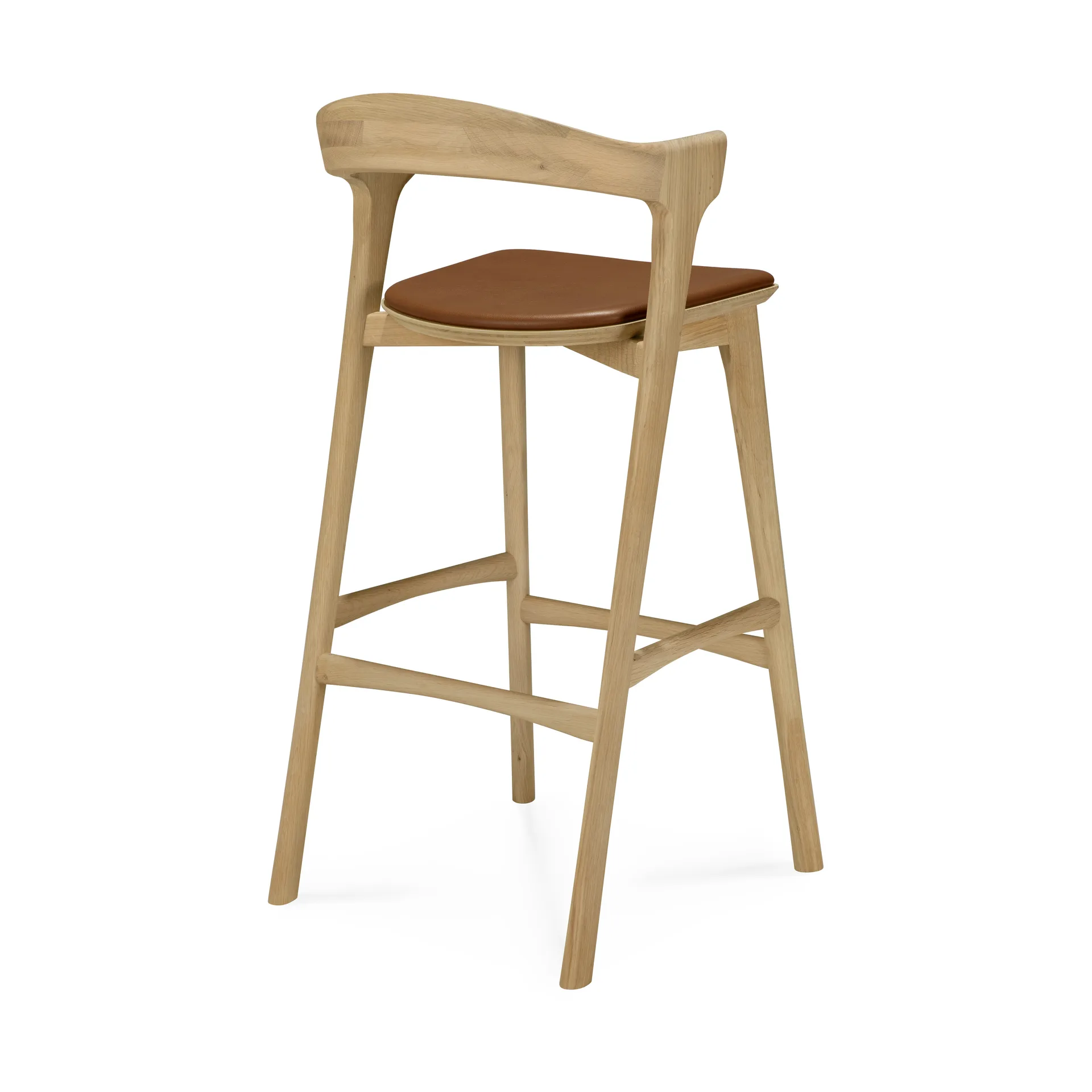 Bok barstol, Lackerad ek-läder Cognac, 75 cm Ethnicraft
