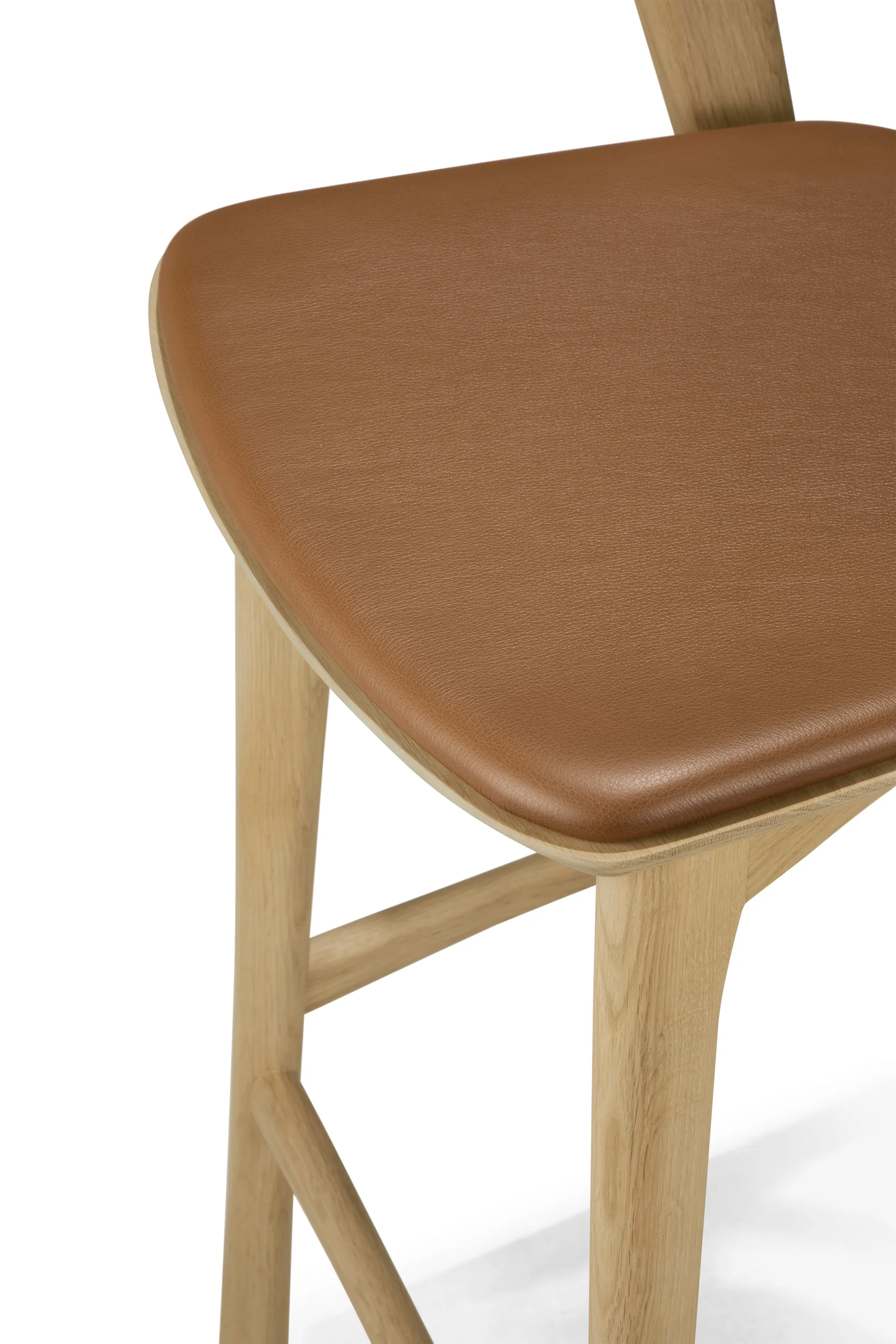 Bok barstol, Lackerad ek-läder Cognac, 75 cm Ethnicraft