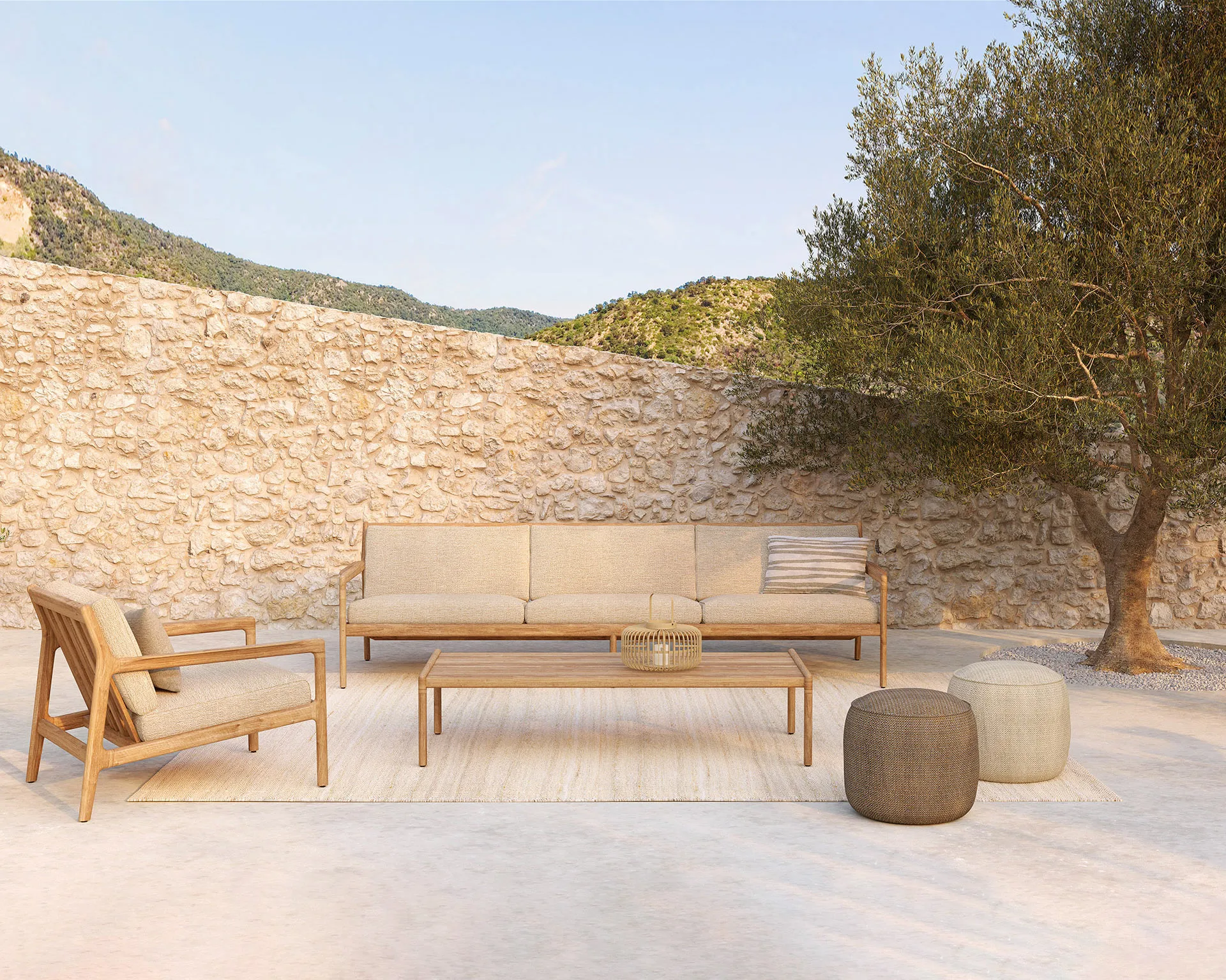 Donut outdoor pouf sittpuff, Natural check Ethnicraft
