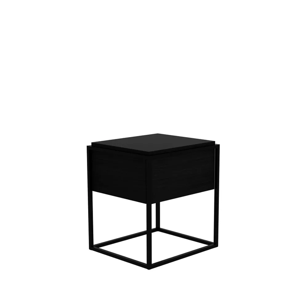Monolit sängbord, Svart ek 1 låda-Svart metall Ethnicraft