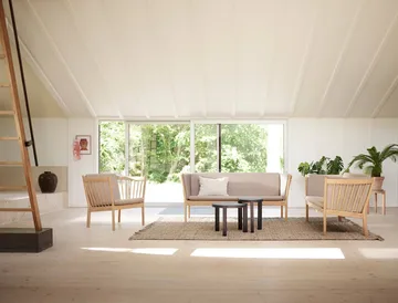J149 soffa - Tyg brun-lackerad ek, 3-sits - FDB Møbler